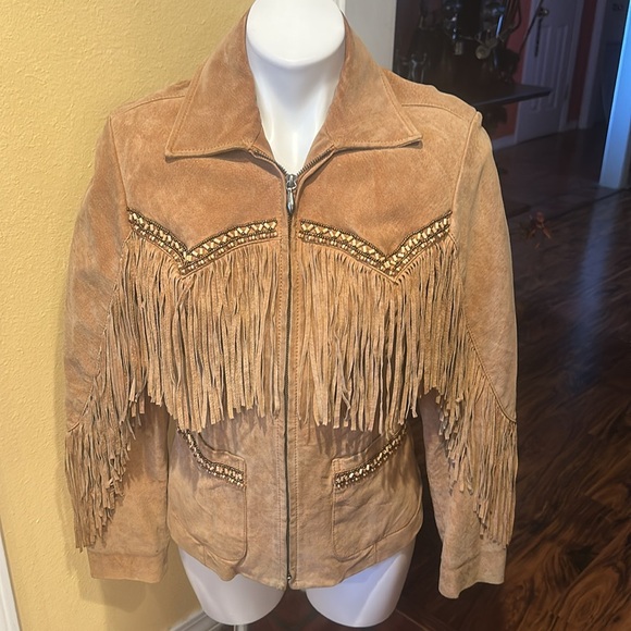 Women Vintage Brown Native Fringe Western Wear Cripple Creek Leather Jacket,Sz S - Picture 2 of 9